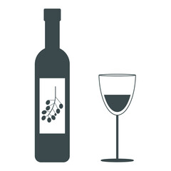 Vector illustration. Wine bottle with a glass.
