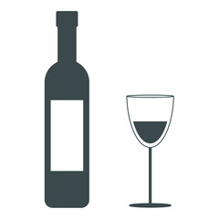 Vector illustration. Wine bottle with a glass.