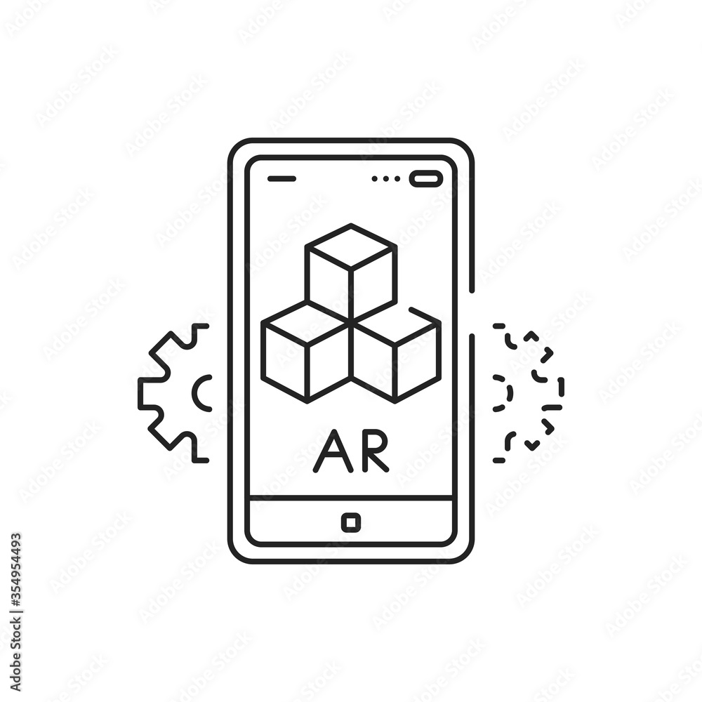 Poster interactive 3d visualization platform black line icon. pictogram for web page, mobile app, promo. ui