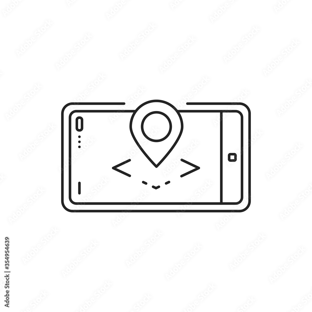 Poster augmented reality map black line icon. geo location app in smartphone. pictogram for web page, mobil
