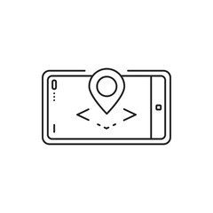 Augmented reality map black line icon. Geo location app in smartphone. Pictogram for web page, mobile app, promo. UI UX GUI design element. Editable stroke.