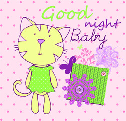 Sweet little kitten on violet background vector character illustration