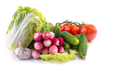 fresh vegetables on a white isolated background, free space