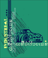 Car rally heavy construction vector character illustration