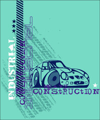 Car rally on blue background vector character illustration