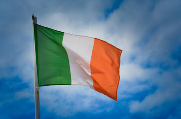 Irish flag flying high in the wind