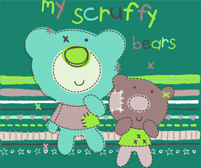 Funny teddy bears My scruffy bears vector character illustration