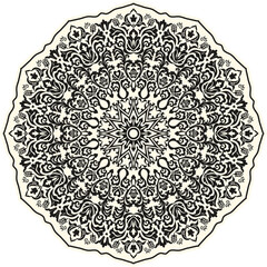 Floral hand drawn Mandala. Turkish motif. Round floral ornament in traditional Oriental pattern. Isolated decorative element for card design, t-shirt print, ceramic tile.