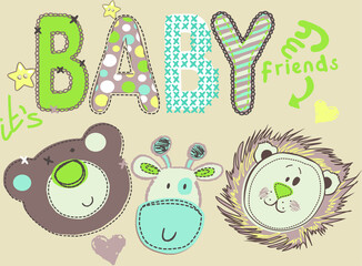 Funny animals in the zoo vector character illustration