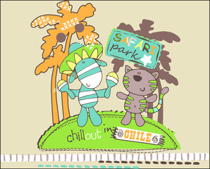 Funny safari park animal vector character illustration