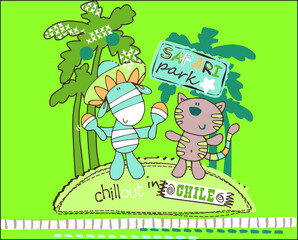 Funny safari park animal on green background vector character illustration