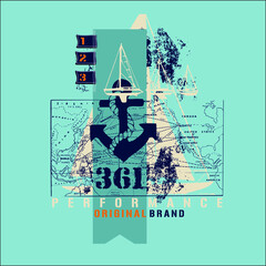 Vintage sea anchor on blue background vector character illustration