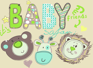 Funny cartoon animals in the zoo vector character illustration