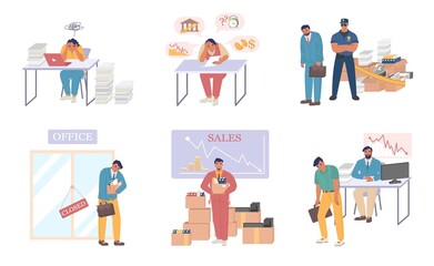 Business bankruptcy set, vector flat isolated illustration