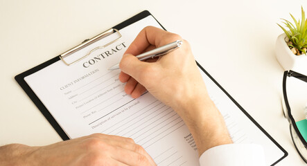 Man signing contract. Close up. Deal concept