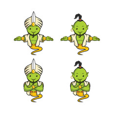 Ghost Genius Green with Yellow Color Details. Vector Illustration Mascot/Character Design Set.