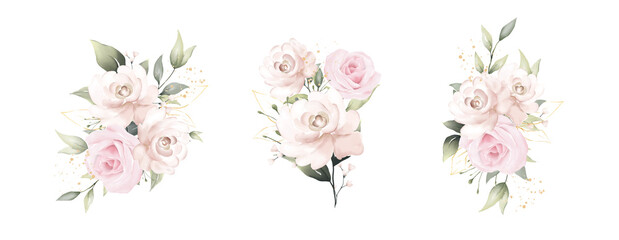 rose watercolor vector set beautiful floral bouquet - obrazy, fototapety, plakaty