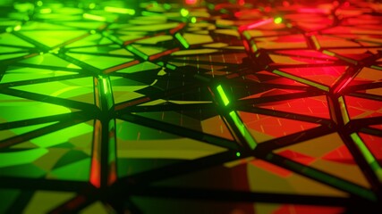 Green,Red background on triangle shape With the reflection of the metal floor. Square abstract background 3D rendering.