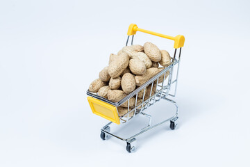 peanuts in a shopping cart isolated