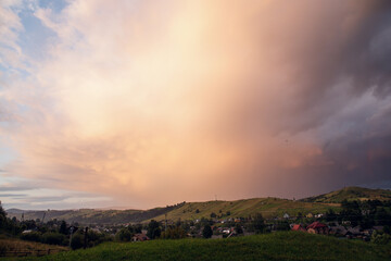 Sunset in the Carpathians. The Carpathians are a beautiful country of mountains. Carpathians are located in Ukraine. In the Carpathians, beautiful nature and many good people.