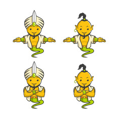 Ghost Genius Yellow with Green Color Details. Vector Illustration Mascot/Character Design Set. 