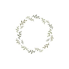 Wreath from green blades of grass branches and twigs. Garland good for greeting cards.