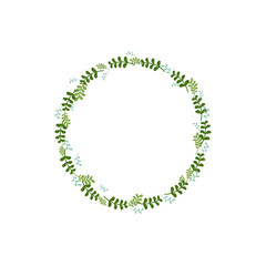 Wreath from green blades of grass branches and twigs. Garland good for greeting cards.