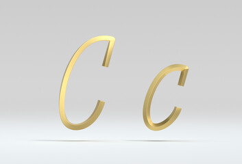 3d illustration of the cyrillic letter С in gold metal on a white isolated background