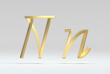 3d illustration of the cyrillic letter П in gold metal on a white isolated background