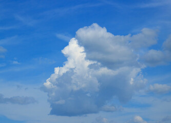 Soft background with bright blue sky and fluffy unusual cumulus clouds