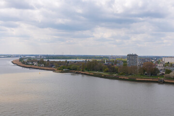 Obraz premium Aerial view of rive Scheld, Antwerp, Belgium 2019