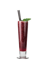 Glass of fresh blueberry smoothie isolated on white background
