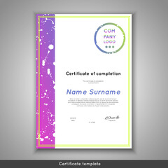Certificate of completion - appreciation, achievement, graduation, diploma or award with funny geometrical scandinavian pattern with lines.