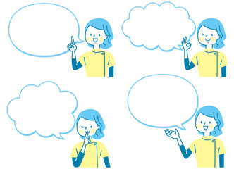 かわいい女性看護師の表情バリエーションと吹き出し