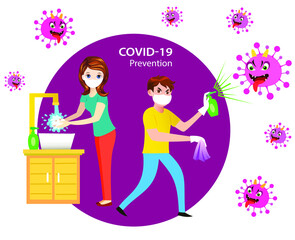 preventing measures to fight with corona virus by wearing mask, hand wash and sanitizing