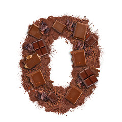 Number 0 made of chocolate bar