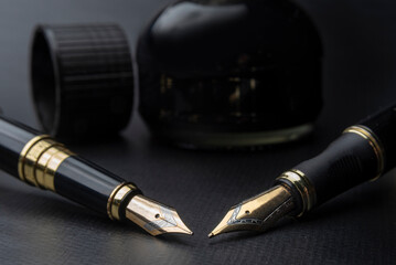 Beautiful fountain pen. under exposed photo on a black background