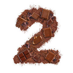 Number 2 made of chocolate bar