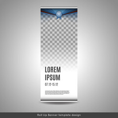Roll Up banner template design with striped background.