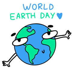 Poster for the world Day of the Earth. Vector illustration in the Doodle style. Land with hands and eyes and an inscription with a heart.