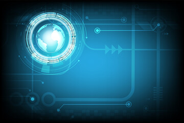 Vector circuit board cyber security on dark blue background for technology background