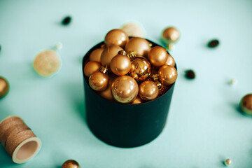 Golden Christmas balls. Christmas balls. 