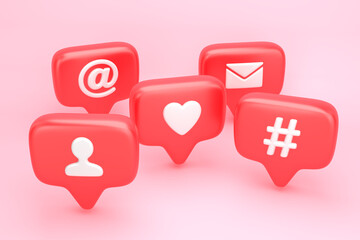 Group of social media notification icons: like, mention, message and user