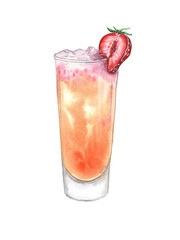 Watercolor illustration of a cocktail on a white background