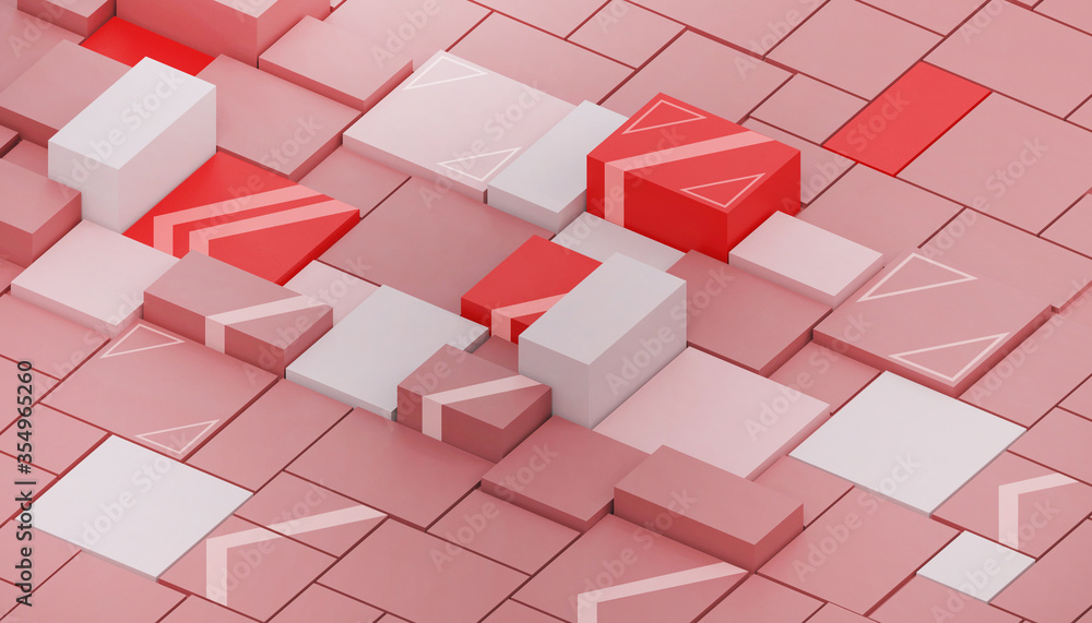 Poster creative idea technology and random square shapes business concept on red background - 3d rendering