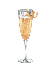 Watercolor illustration of a cocktail on a white background