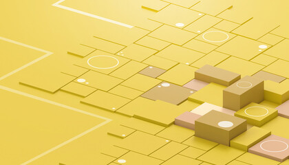 Creative idea Technology and random square shapes Geometric Modern with business Concept on Yellow monotone Background - 3d rendering