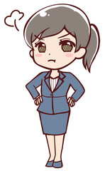 プンプンするアニメ風の女性会社員