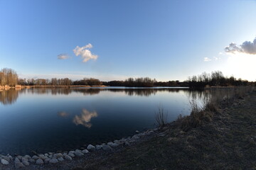 Peterhof. Panorama of the ruin pond during sunset
