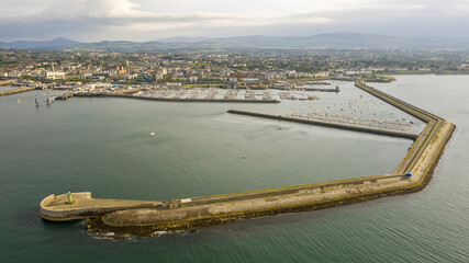 Aerial view of sailing boats, ships and yachts in Dun Laoghaire marina harbour, Ireland